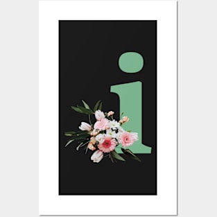 Letter i green with colorful flowers Posters and Art